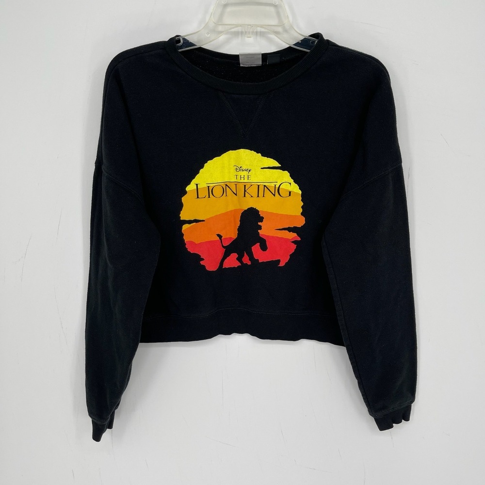 Disney Women's Black Lion King Simba Graphic Fleece Cropped Sweatshirt Size M